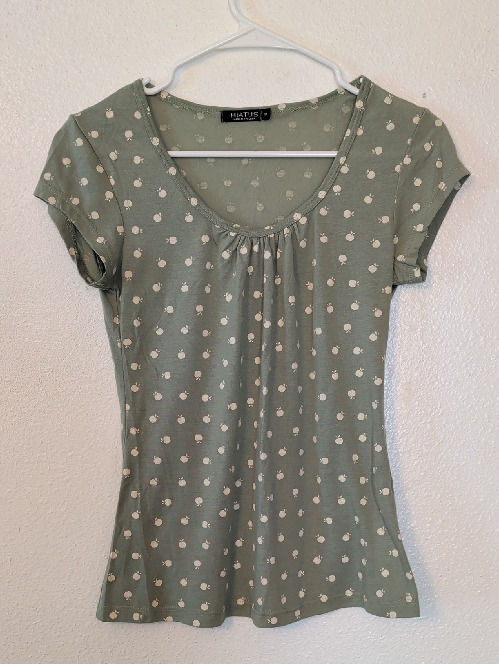 Hiatus Olive Green Mini Apple Print Scoop Neck Top